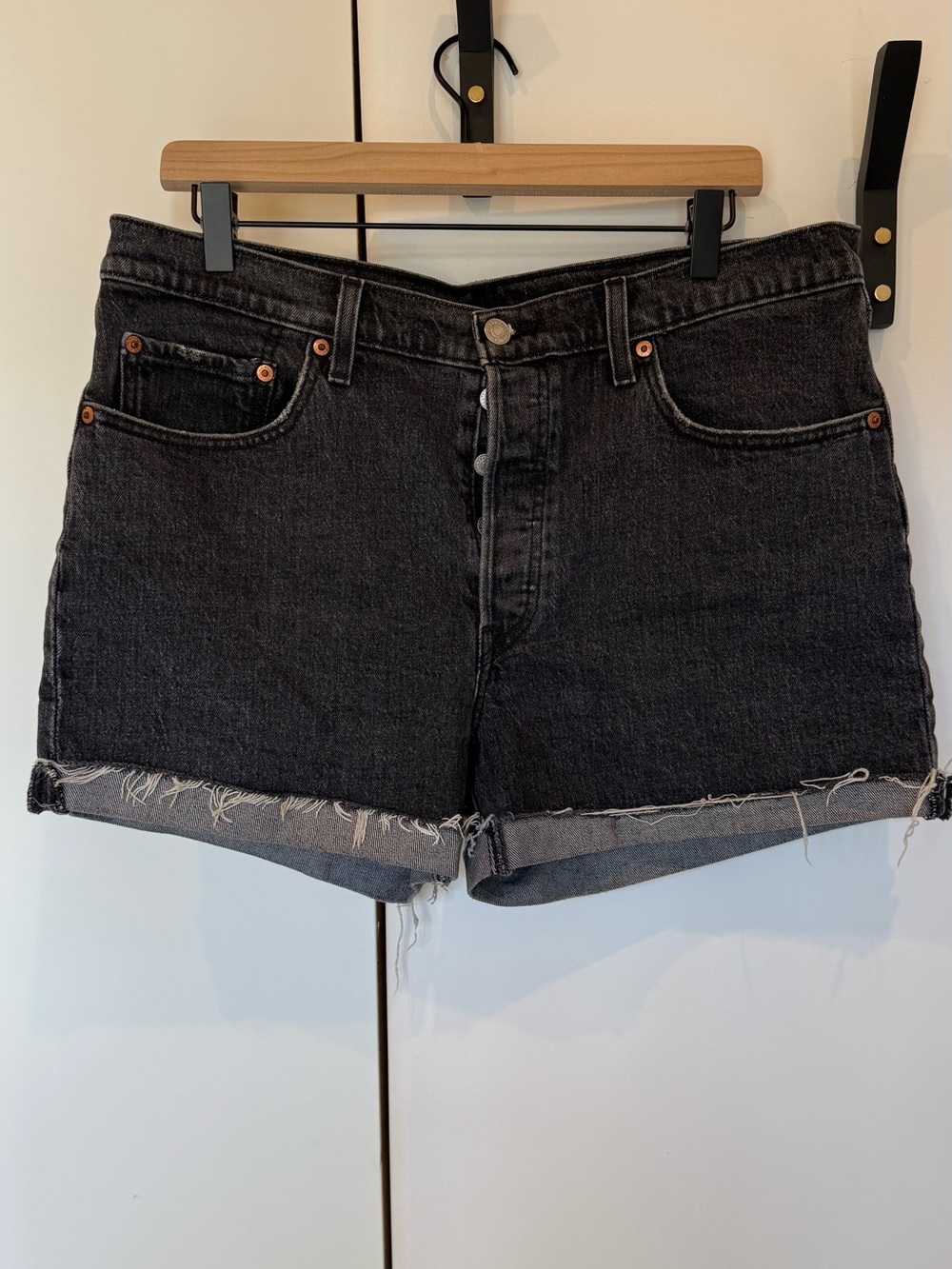 Levi's Black Rolled Hem Button-Fly Denim Shorts
